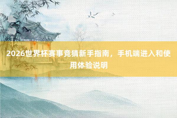 2026世界杯赛事竞猜新手指南，手机端进入和使用体验说明